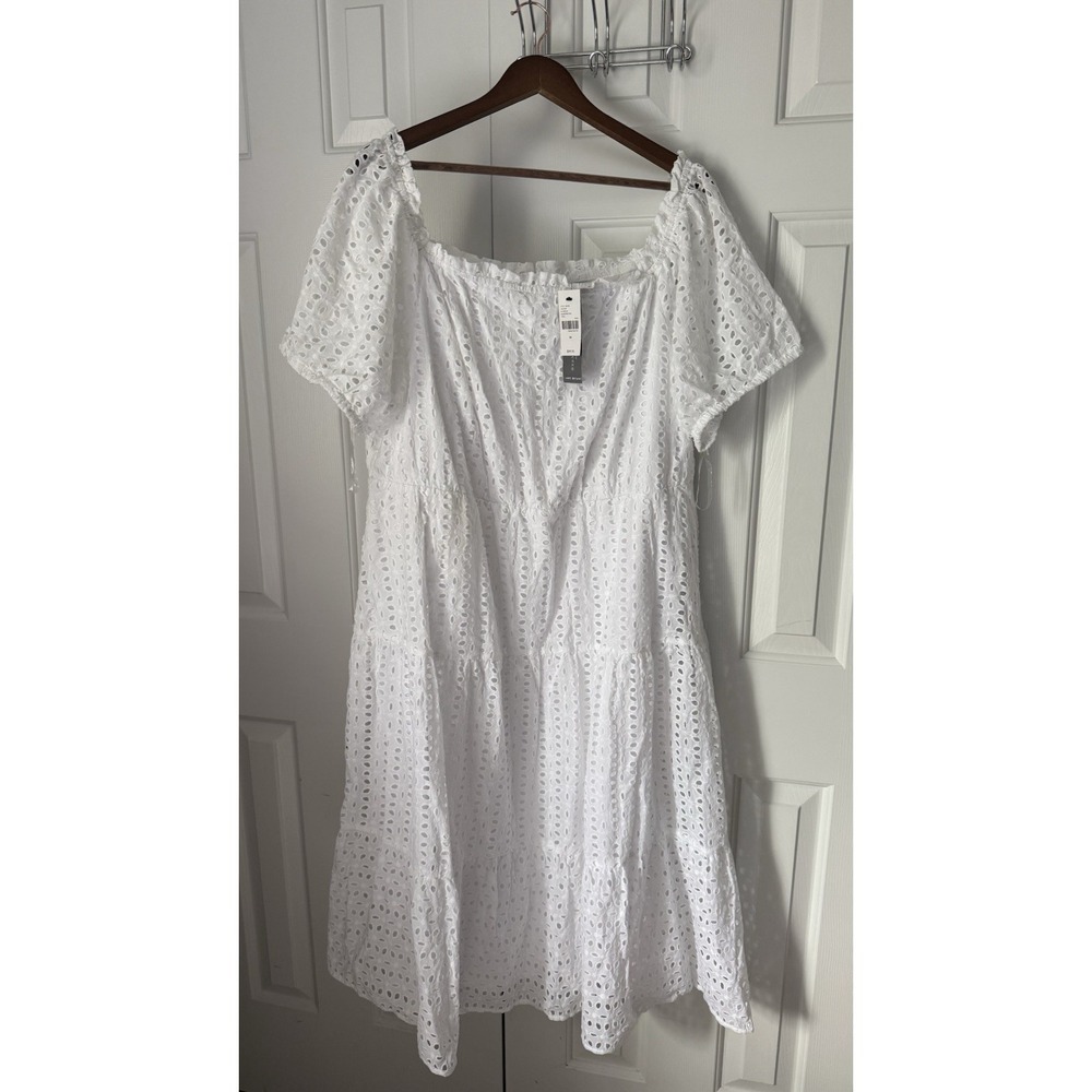 Women's White Ruffled Dress Fully Lined NWT Sz 20 Short Sleeves Below Knee New